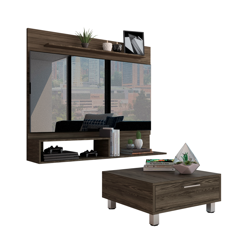 Panel TV + Mesa de Centro Beijing Color Coñac Para Sala De Estar